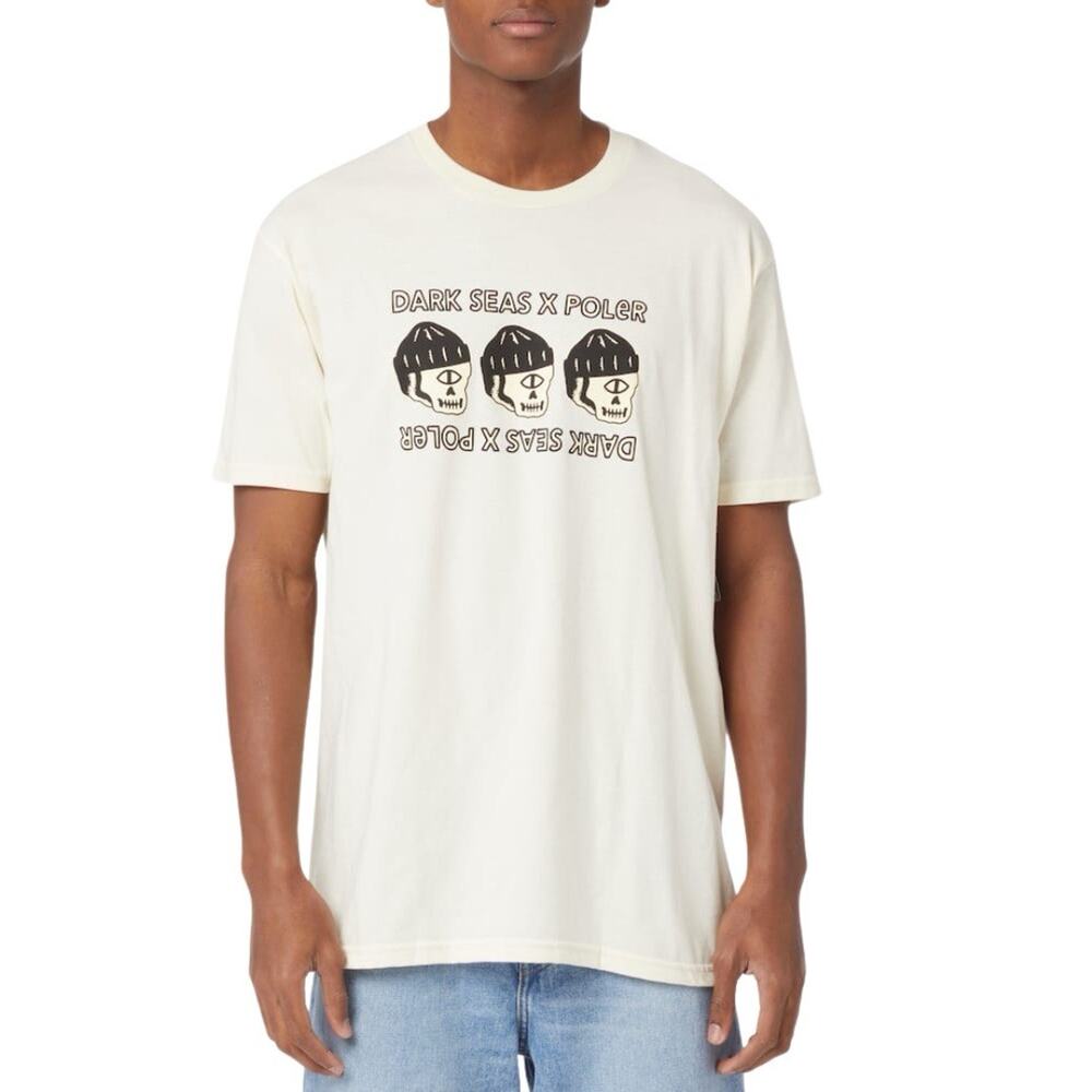 NWT Dark Seas X Poler Rolling Through Graphic Tee Mens Medium Skull Beanie